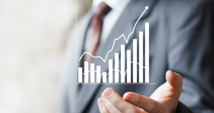 Man with chart business sign web diagram online Net profit increasing